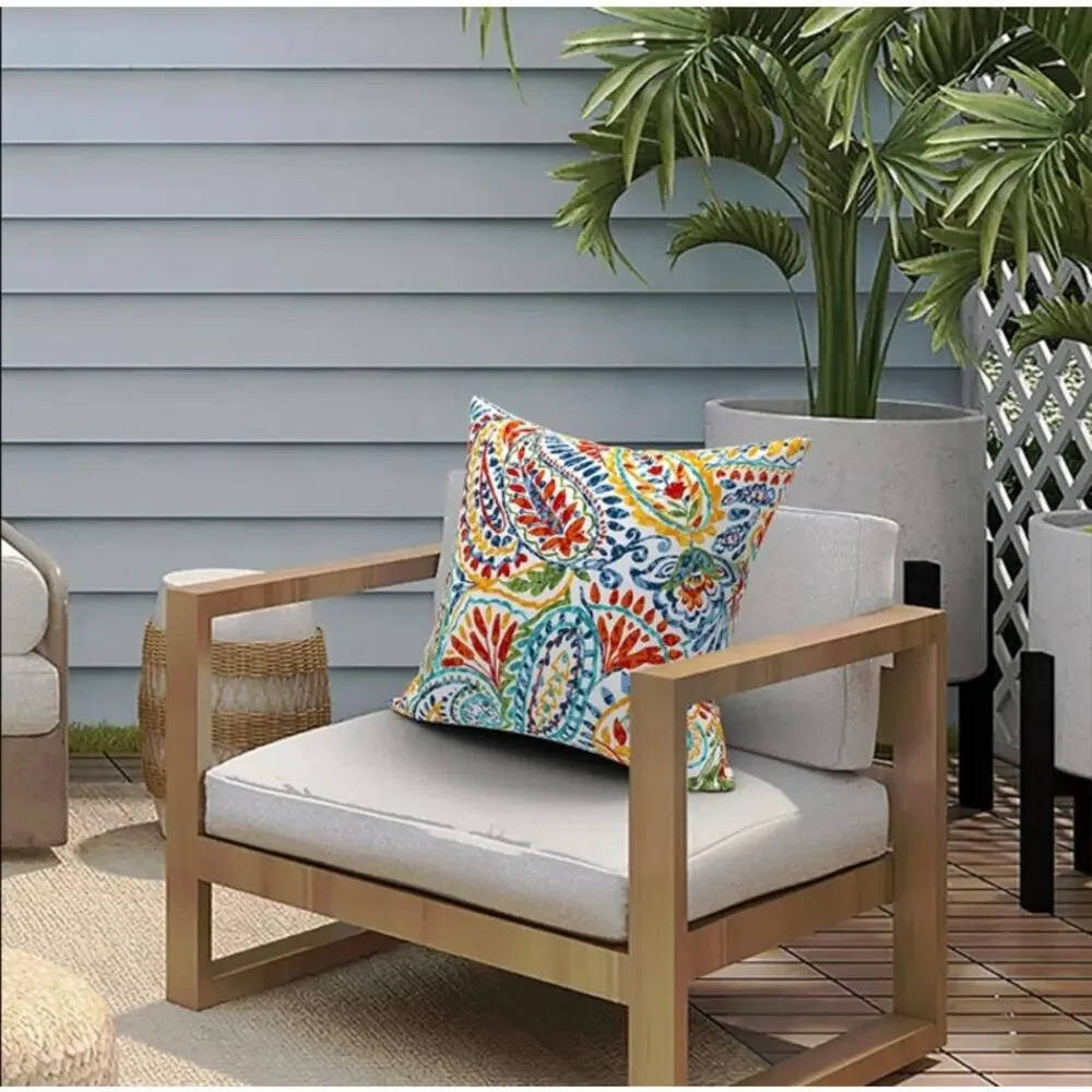 Set of 2 colorful paisley outdoor throw pillow covers only, 18x18
